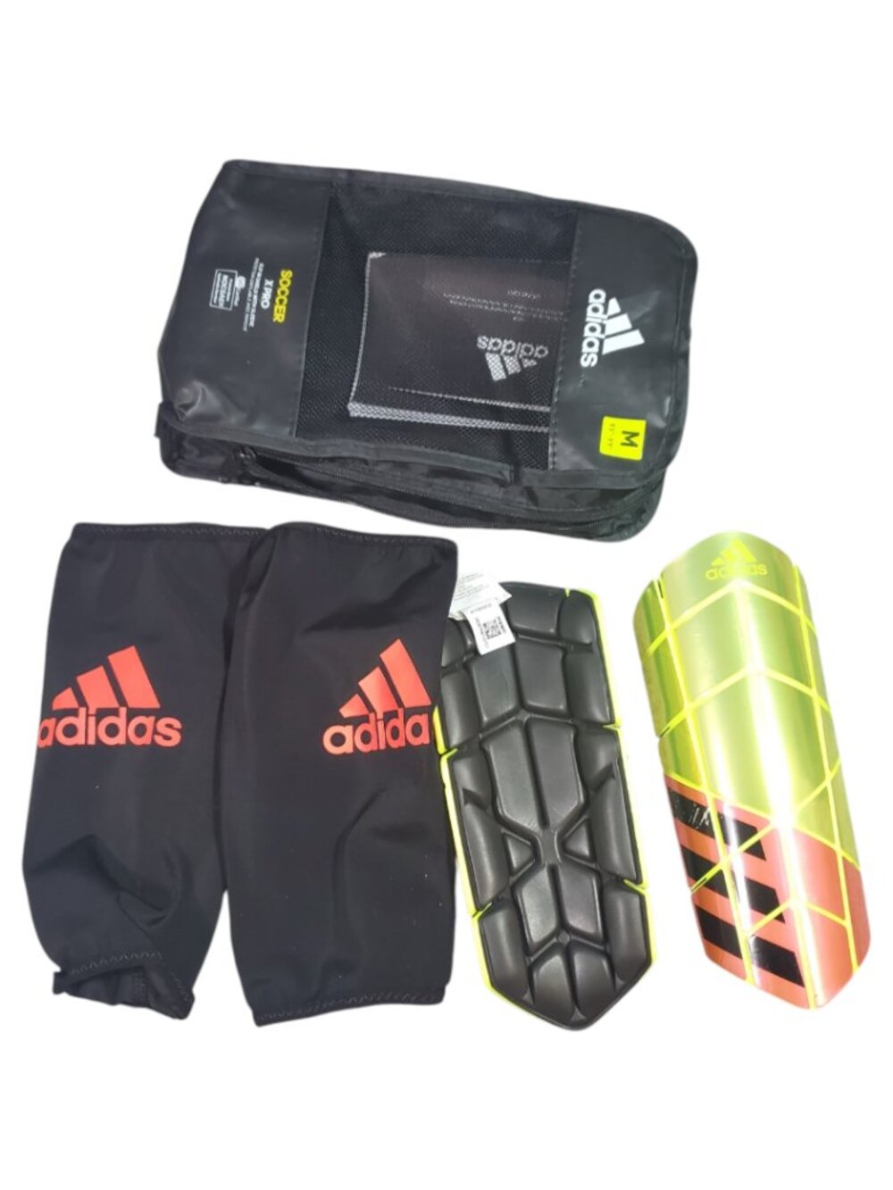 Adidas Soccer Shin Guards with Sleeves - Black with Neon Green/Yellow Size M New